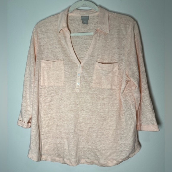 Chico’s 100% Linen Henley Top Size Chicos 2P Beachy, Summer, Vacation - Picture 2 of 8